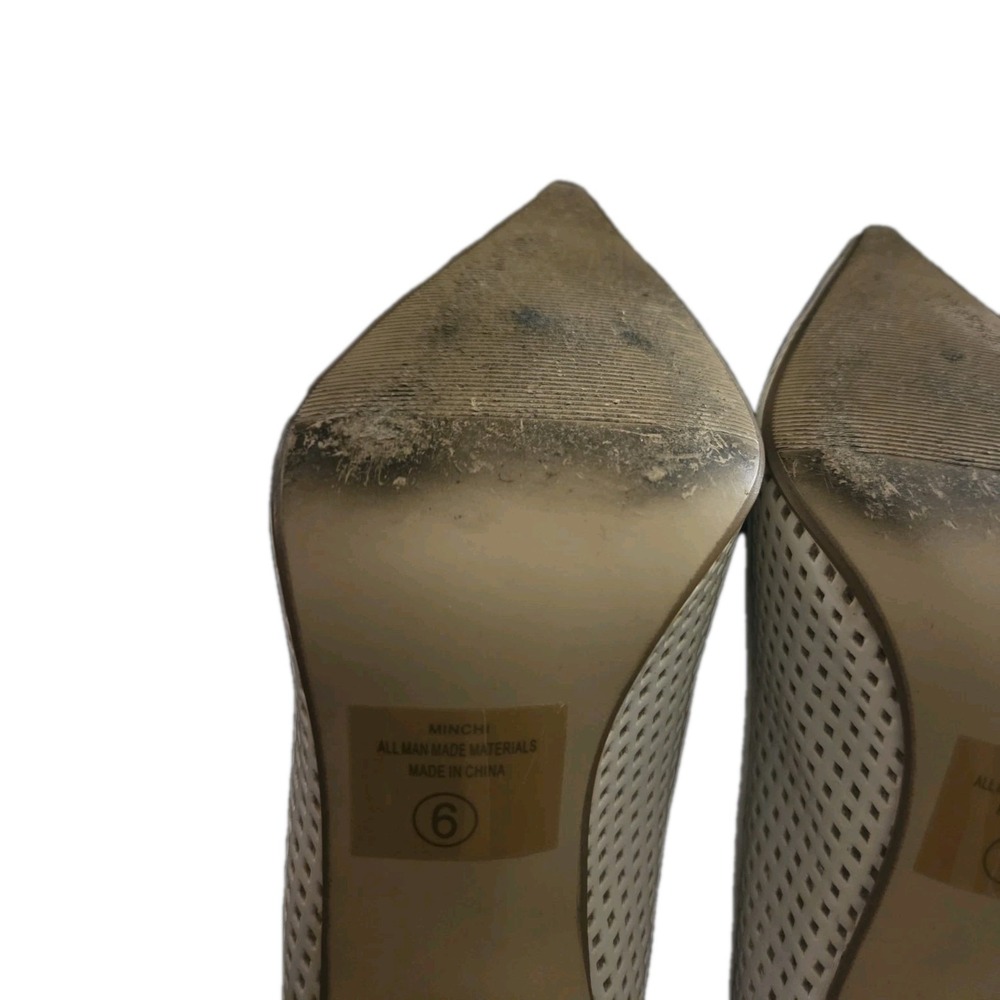 Delicious Minchi Cream‎ Perforated Pointed Toe Stiletto Pumps Size 6 - Picture 4 of 9